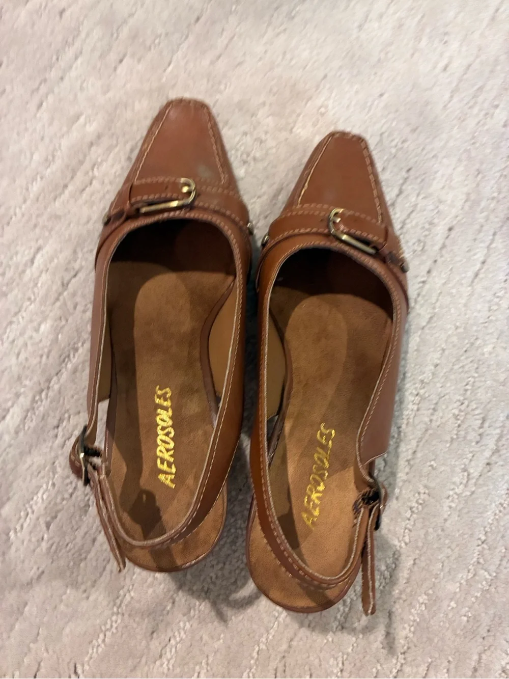 AEROSOLES Tan Leather Slingback Kitten Heel Pumps